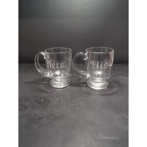 Etched Glass Coffee Mugs, His & Hers Pedestal Cups, Set of 2, Couples Coffee Set